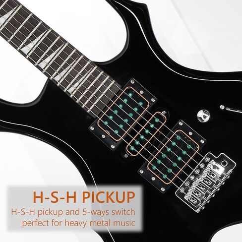 Ktaxon Burning Fire Design Design lectral Kit ، 36 بوصة HSH Pickup Electric Guitar Guitar Guitar مع مكبر للصوت ، لوحة أصابع خشب الورد ، مفتاح بيك آب 5 طرق (أسود) in Kuwait