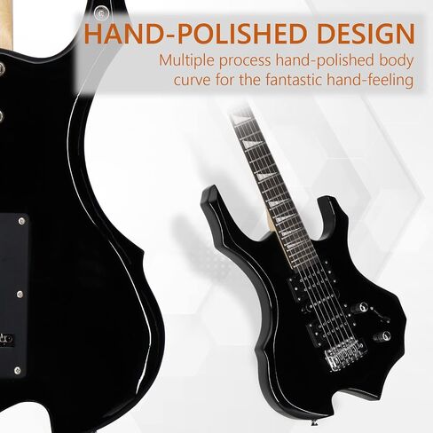 Ktaxon Burning Fire Design Design lectral Kit ، 36 بوصة HSH Pickup Electric Guitar Guitar Guitar مع مكبر للصوت ، لوحة أصابع خشب الورد ، مفتاح بيك آب 5 طرق (أسود) in Kuwait