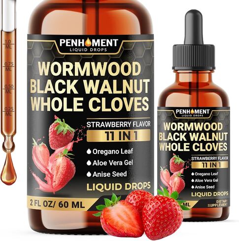10in1 دبوس Wormwood - الجوز الأسود ، القرنفل الكاملة ، الفطر Reishi و 4 أكثر - قطرات سائلة Wormwood - 1 Oz لمدة شهرين - نكهة مزيج التوت in Kuwait