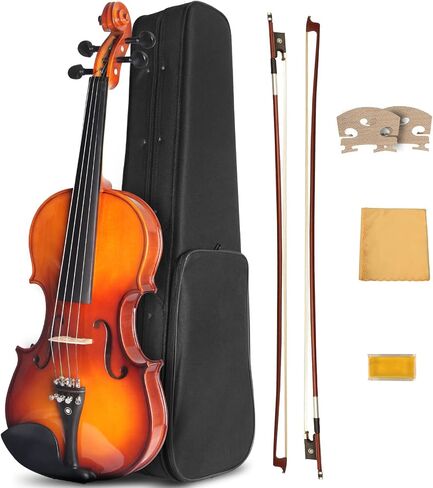 3/4 Acoustic Violin, Solidwood Ebony Fitted Violin with Case, 2 Bows, Bridge, Rosin - Stringed Musical Instruments in Saudi Arabia