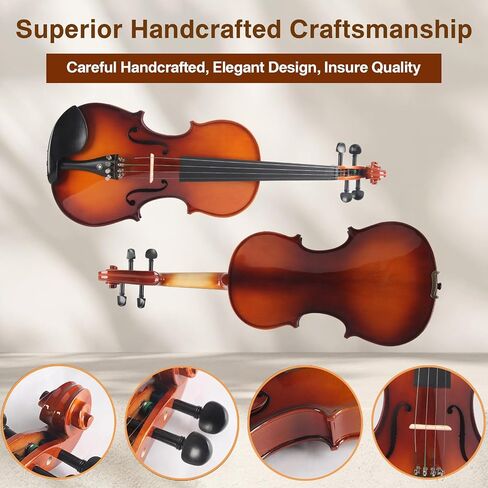 3/4 Acoustic Violin, Solidwood Ebony Fitted Violin with Case, 2 Bows, Bridge, Rosin - Stringed Musical Instruments in Saudi Arabia