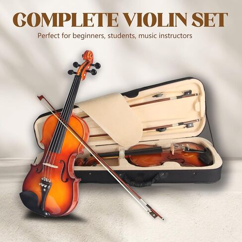 3/4 Acoustic Violin, Solidwood Ebony Fitted Violin with Case, 2 Bows, Bridge, Rosin - Stringed Musical Instruments in Saudi Arabia