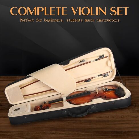 3/4 Acoustic Violin, Solidwood Ebony Fitted Violin with Case, 2 Bows, Bridge, Rosin - Stringed Musical Instruments in Saudi Arabia