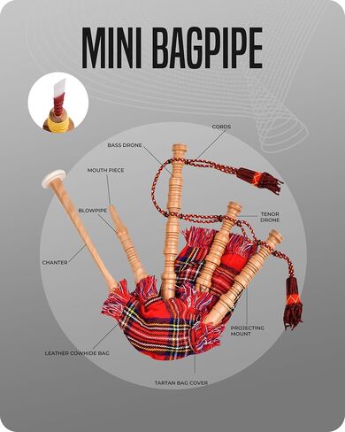 Mini Miniature Bagpipe, Rosewood Bagpipe for Beginners Playable Gift set. (Royal Stewart) in Kuwait