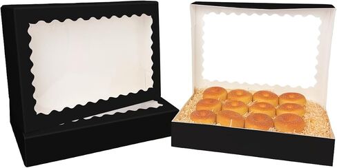 Qiqee Auto-Pop Up Black Cookie Box مع نافذة 16x10.5x2.5 بوصة 24PCS BAKERY PASTRY MACARON BAKERY in Kuwait