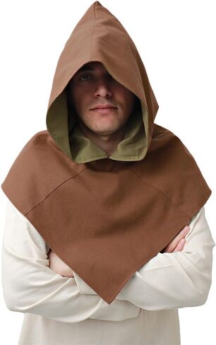 Medieval Cowl Linen Hat Pointed Hem Lined Hooded Cloak Cape for Ren Faire in Kuwait