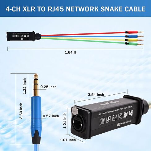 XLR Audio Over Ethernet Snake ， 4 قناة 3pin xlr ذكر إلى EtherCon متوافق مع RJ45 CAT5/CAT6 Ethernet لصوت المرحلة الحية ، الإضاءة ، الصوت ، تسجيل الصوت-1.64 فأت in Kuwait