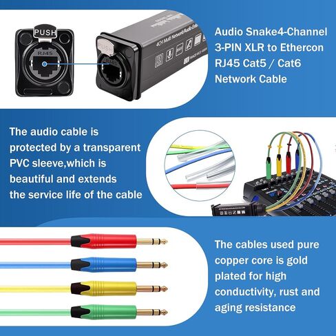 XLR Audio Over Ethernet Snake ， 4 قناة 3pin xlr ذكر إلى EtherCon متوافق مع RJ45 CAT5/CAT6 Ethernet لصوت المرحلة الحية ، الإضاءة ، الصوت ، تسجيل الصوت-1.64 فأت in Kuwait