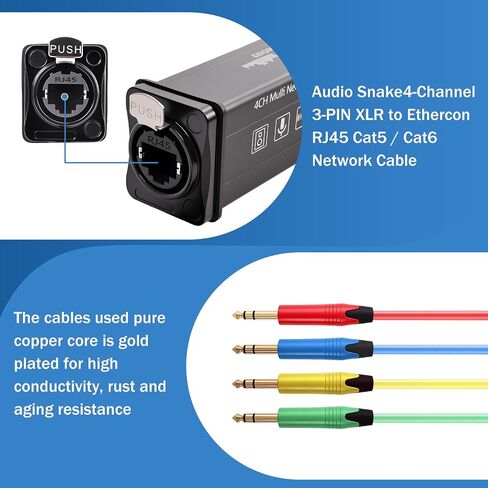 XLR Audio Over Ethernet Snake ， 4 قناة 3pin xlr ذكر إلى EtherCon متوافق مع RJ45 CAT5/CAT6 Ethernet لصوت المرحلة الحية ، الإضاءة ، الصوت ، تسجيل الصوت-1.64 فأت in Kuwait