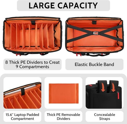 BOSSTIN DJ Cable Gig Bag for Equipment, DJ Cable Organizer Backpack with Detachable Dividers and Padded Bottom, DJ Mixer Bag for Music Gear Accessories with 15.6'' Laptop Compartment (Black) in Kuwait