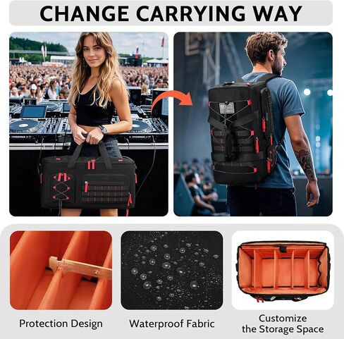 BOSSTIN DJ Cable Gig Bag for Equipment, DJ Cable Organizer Backpack with Detachable Dividers and Padded Bottom, DJ Mixer Bag for Music Gear Accessories with 15.6'' Laptop Compartment (Black) in Kuwait