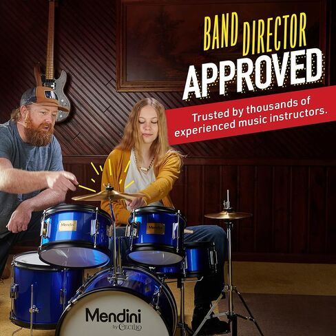 Mendini by Cecilio Kids Drum Set, 5 Piece 16 Inch Junior Drums Kit with Bass, Toms, Snare Drum, Cymbal, Hi-Hat, Drumsticks & Seat for Beginner Student (Metallic Blue) in Kuwait
