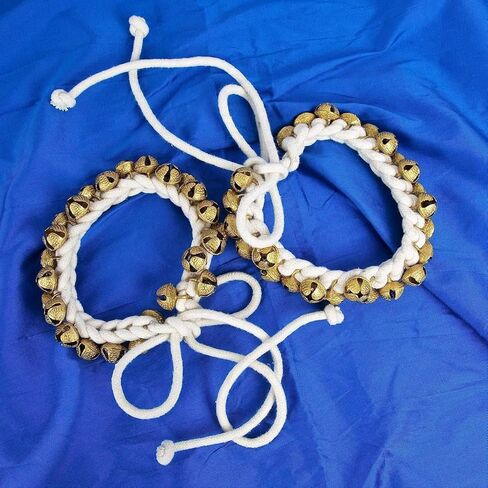 Kathak Dancing Ghungroo 50 +50 Big Bells Dancing Anklet Pair Dancers Classical Musical آلة موسيقية Bharatnatayam Ghungru (مربوطة باللون الأبيض) (50 +50) in Kuwait