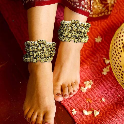 Kathak Dancing Ghungroo 50 +50 Big Bells Dancing Anklet Pair Dancers Classical Musical آلة موسيقية Bharatnatayam Ghungru (مربوطة باللون الأبيض) (50 +50) in Kuwait