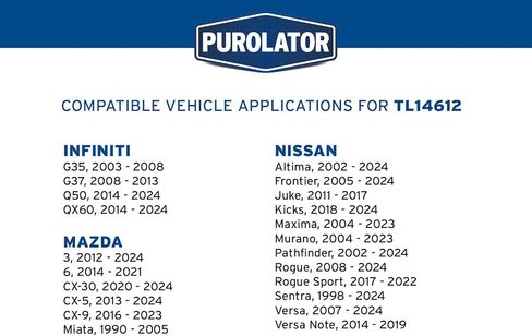 Purolator TL14612 Purolatortech تدور على مرشح الزيت متوافق مع نيسان ألتيما ، روغ ، سينترا ، مورانو ، بالعكس ، ماكسيما ، مازدا 3 ، CX-5 ، CX-9 ، CX-30 ، 6 ، Infiniti QX60 و Q50 in Kuwait