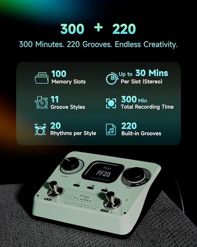 FLAMMA FF20 Looper Pedal Drum Machine, Drum Looper Guitar Pedal with Screen, 300 Min Recording, 220 Drum Grooves, 100 Loop Slots, Time Stretch, Auto Record, USB & Headphone Out, for Guitar and Bass in Kuwait