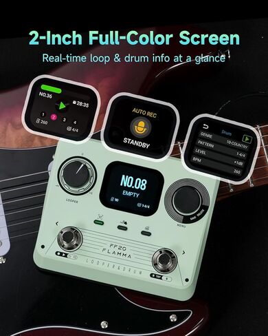 FLAMMA FF20 Looper Pedal Drum Machine, Drum Looper Guitar Pedal with Screen, 300 Min Recording, 220 Drum Grooves, 100 Loop Slots, Time Stretch, Auto Record, USB & Headphone Out, for Guitar and Bass in Kuwait