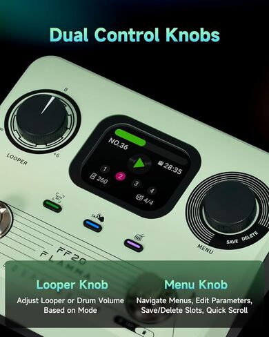 FLAMMA FF20 Looper Pedal Drum Machine, Drum Looper Guitar Pedal with Screen, 300 Min Recording, 220 Drum Grooves, 100 Loop Slots, Time Stretch, Auto Record, USB & Headphone Out, for Guitar and Bass in Kuwait