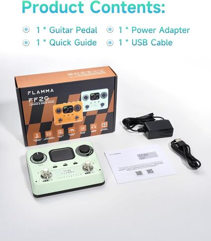 FLAMMA FF20 Looper Pedal Drum Machine, Drum Looper Guitar Pedal with Screen, 300 Min Recording, 220 Drum Grooves, 100 Loop Slots, Time Stretch, Auto Record, USB & Headphone Out, for Guitar and Bass in Kuwait