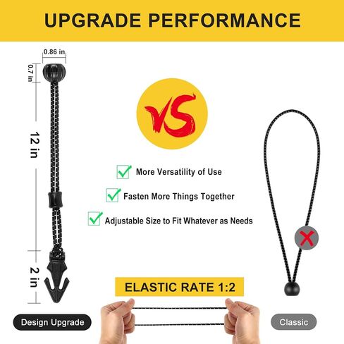 Tarp Bungee Cords with Balls 10 Inch, 50 PCS Ball Bungee Cords Heavy Duty Tarp Bungee Balls Tie Downs for Camping,Shelter,Cargo,Projector Screen,Tent Poles with UV Resistant in Kuwait
