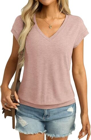 Womens v cap cap sleeve t ercts banded bottom top lourd fit fit shores tee tee summer summer tops 2025 in Saudi Arabia