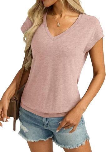 Womens v cap cap sleeve t ercts banded bottom top lourd fit fit shores tee tee summer summer tops 2025 in Saudi Arabia