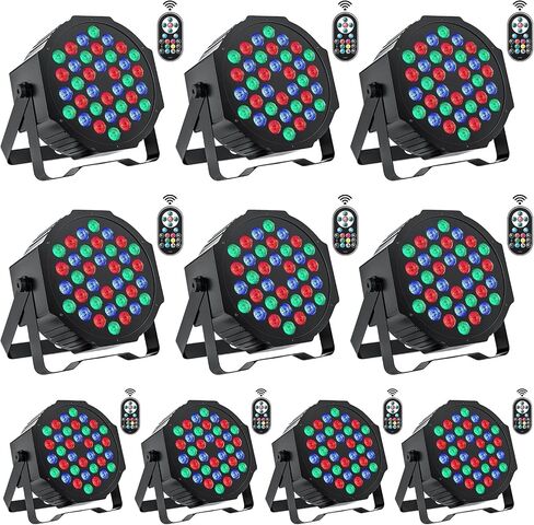 u'king Stage Lights 10 Packs 36led RGB LED PAR Lights ، 7 قناة DJ Party Lights مع التحكم عن بُعد و DMX Controller Sound Sounds Activated For Event in Kuwait