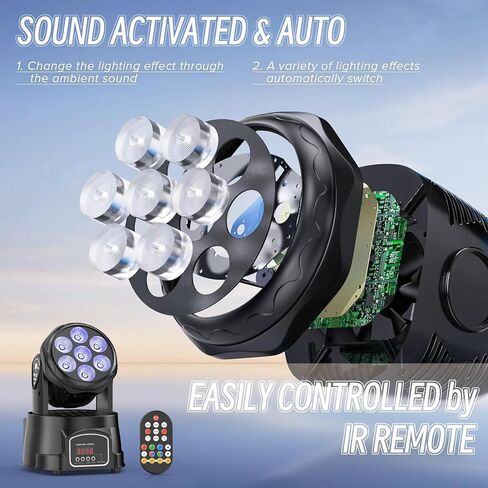 U'King Moving Head Light RGBW Stage Lighting DJ Lights 7 x 10W LED Beam Spotlight 9/14 CH Wash Light with DMX and Sound Activated for Party Church Wedding Bar Christmas Halloween Disco (2 Pack) in Kuwait
