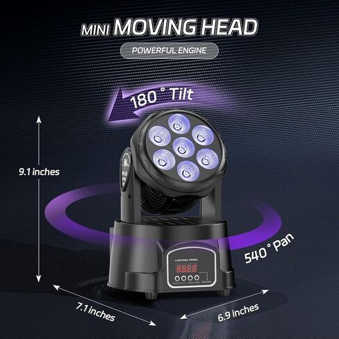 U'King Moving Head Light RGBW Stage Lighting DJ Lights 7 x 10W LED Beam Spotlight 9/14 CH Wash Light with DMX and Sound Activated for Party Church Wedding Bar Christmas Halloween Disco (2 Pack) in Kuwait