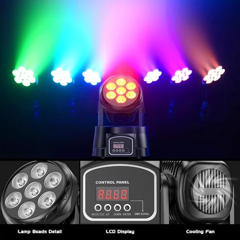 U'King Moving Head Light RGBW Stage Lighting DJ Lights 7 x 10W LED Beam Spotlight 9/14 CH Wash Light with DMX and Sound Activated for Party Church Wedding Bar Christmas Halloween Disco (2 Pack) in Kuwait