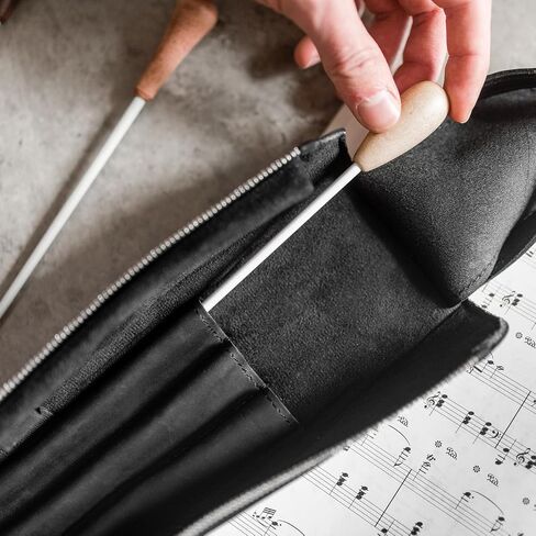 Premium Crazy Horse Leather Conductor Case - متينة وأنيقة. حامل عصا كوندوسكتور. حماية العصا. الملحقات للموصلات. حقيبة عصا مع مقبض (أسود) in Kuwait