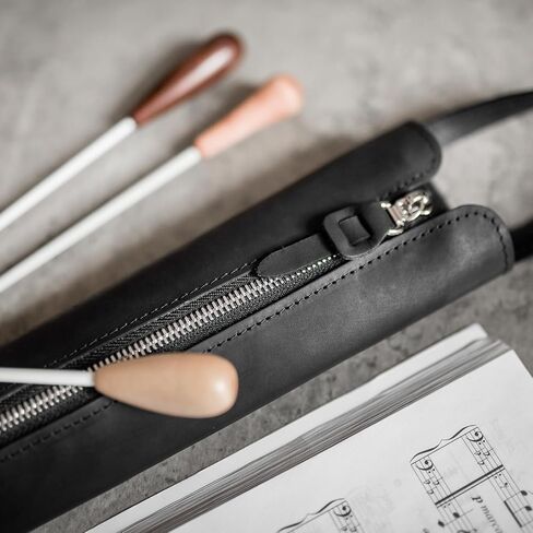Premium Crazy Horse Leather Conductor Case - متينة وأنيقة. حامل عصا كوندوسكتور. حماية العصا. الملحقات للموصلات. حقيبة عصا مع مقبض (أسود) in Kuwait