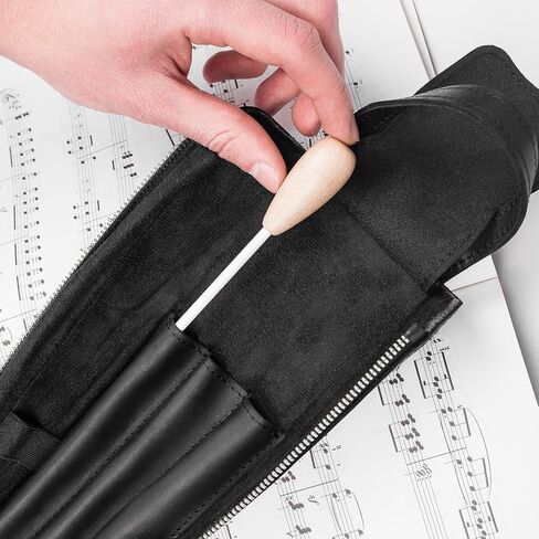 Premium Crazy Horse Leather Conductor Case - متينة وأنيقة. حامل عصا كوندوسكتور. حماية العصا. الملحقات للموصلات. حقيبة عصا مع مقبض (أسود) in Kuwait