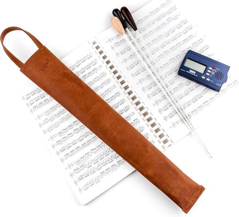 Premium Crazy Horse Leather Conductor Case - متينة وأنيقة. حامل عصا كوندوسكتور. حماية العصا. الملحقات للموصلات. حقيبة عصا مع مقبض (أسود) in Kuwait