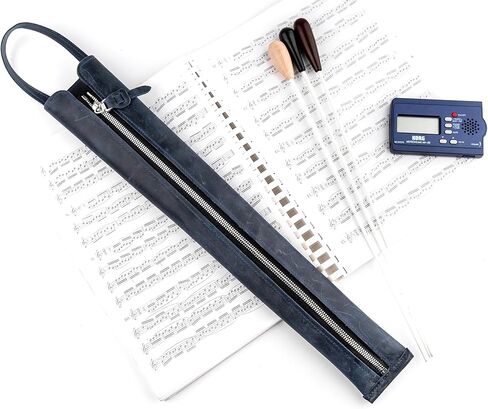 Premium Crazy Horse Leather Conductor Case - متينة وأنيقة. حامل عصا كوندوسكتور. حماية العصا. الملحقات للموصلات. حقيبة عصا مع مقبض (أسود) in Kuwait