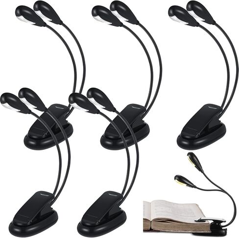 Retisee 6 PCS Music Stand Clip on Reading Light Dual Dual Heads USB و AAA Battery LED LED مصابيح LED في السرير 3 مستويات سطوع مثالية للموسيقي ، البطارية غير مدرجة (نمط الذراع المزدوج) in Kuwait