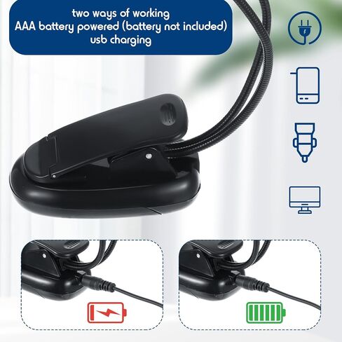 Retisee 6 PCS Music Stand Clip on Reading Light Dual Dual Heads USB و AAA Battery LED LED مصابيح LED في السرير 3 مستويات سطوع مثالية للموسيقي ، البطارية غير مدرجة (نمط الذراع المزدوج) in Kuwait
