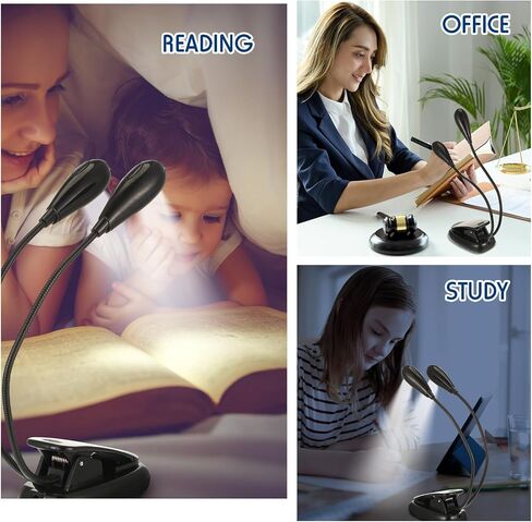 Retisee 6 PCS Music Stand Clip on Reading Light Dual Dual Heads USB و AAA Battery LED LED مصابيح LED في السرير 3 مستويات سطوع مثالية للموسيقي ، البطارية غير مدرجة (نمط الذراع المزدوج) in Kuwait