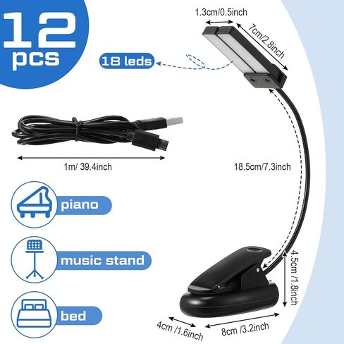 Retisee 6 PCS Music Stand Clip on Reading Light Dual Dual Heads USB و AAA Battery LED LED مصابيح LED في السرير 3 مستويات سطوع مثالية للموسيقي ، البطارية غير مدرجة (نمط الذراع المزدوج) in Kuwait