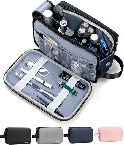 Toiletry Bag for Men, Travel Toiletries Organizer Dopp Kit Waterproof Shaving Bag for Toiletry Accessories, Lightweight Cosmetic Bags with Zippers, Bathroom Essentials (Black) in Kuwait