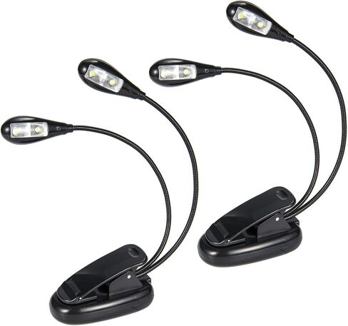 Music Stand Light 2Pack ، مقطع مصباح للموسيقى ، وأضواء Book Lights USB و AAA التي تعمل بطارية ، ومصباح القراءة في السرير ، ومستويات سطوع ، مثالي للموسيقي ، مشغل البيانو ، الأطفال ، السفر المزدوج الأسود in Kuwait