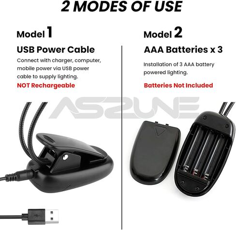 Music Stand Light 2Pack ، مقطع مصباح للموسيقى ، وأضواء Book Lights USB و AAA التي تعمل بطارية ، ومصباح القراءة في السرير ، ومستويات سطوع ، مثالي للموسيقي ، مشغل البيانو ، الأطفال ، السفر المزدوج الأسود in Kuwait