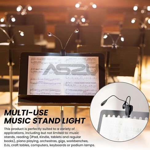 Music Stand Light 2Pack ، مقطع مصباح للموسيقى ، وأضواء Book Lights USB و AAA التي تعمل بطارية ، ومصباح القراءة في السرير ، ومستويات سطوع ، مثالي للموسيقي ، مشغل البيانو ، الأطفال ، السفر المزدوج الأسود in Kuwait