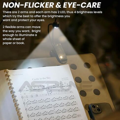 Music Stand Light 2Pack ، مقطع مصباح للموسيقى ، وأضواء Book Lights USB و AAA التي تعمل بطارية ، ومصباح القراءة في السرير ، ومستويات سطوع ، مثالي للموسيقي ، مشغل البيانو ، الأطفال ، السفر المزدوج الأسود in Kuwait
