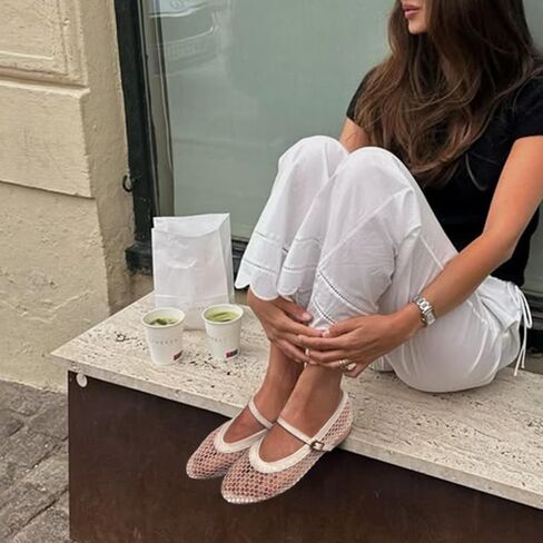 Mesh Flats for Women Ballet Mary Jane Flats Buckle Strap Comfy Casual Office Daily Ballerina Flat Women Shoes in Saudi Arabia