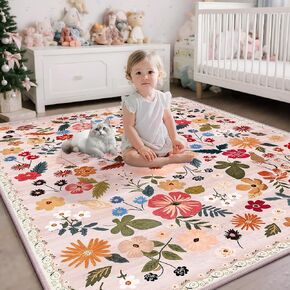 Kitchen Runner Rug 2x6 Washable Non Slip Soft Boho Floral Carpet Runner for Hallways Low Pile Thin Faux Fur Long Area Rug for Bedroom Entrance Patio Laundry Room Bathroom,Pastel Blue in Saudi Arabia
