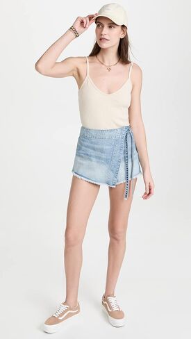 Free People Women's Emmy Denim Skort, Misty Blue in Saudi Arabia