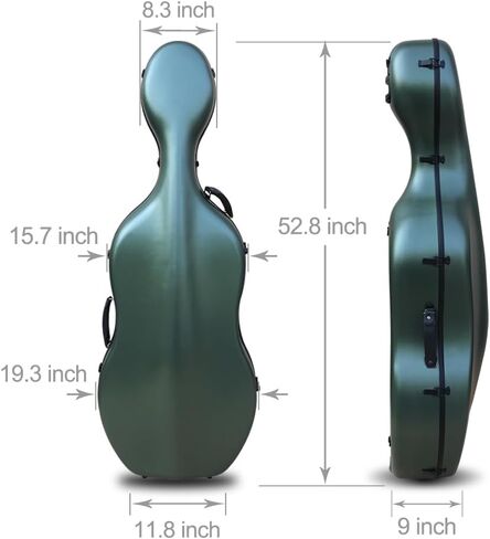 yinfente carbon cello cello case 4/4 مقبض مدمج الحجم الكامل ، العجلة ، المحمول الخلفي ، تشيلو مربع الصلبة الصلبة الخفيفة الوزن (اللون الأخضر السوداء) in Kuwait