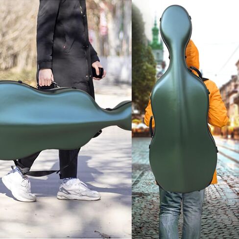 yinfente carbon cello cello case 4/4 مقبض مدمج الحجم الكامل ، العجلة ، المحمول الخلفي ، تشيلو مربع الصلبة الصلبة الخفيفة الوزن (اللون الأخضر السوداء) in Kuwait