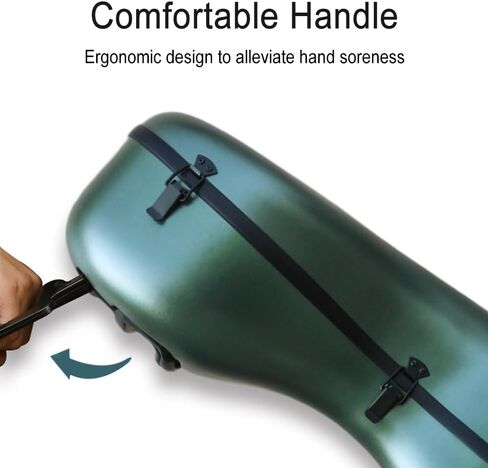 yinfente carbon cello cello case 4/4 مقبض مدمج الحجم الكامل ، العجلة ، المحمول الخلفي ، تشيلو مربع الصلبة الصلبة الخفيفة الوزن (اللون الأخضر السوداء) in Kuwait